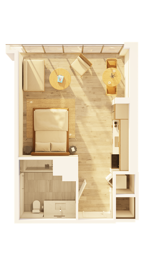 Floor plan for studio, 1 bath, 464 sqft